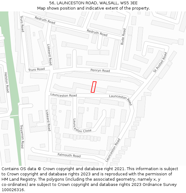 56, LAUNCESTON ROAD, WALSALL, WS5 3EE: Location map and indicative extent of plot