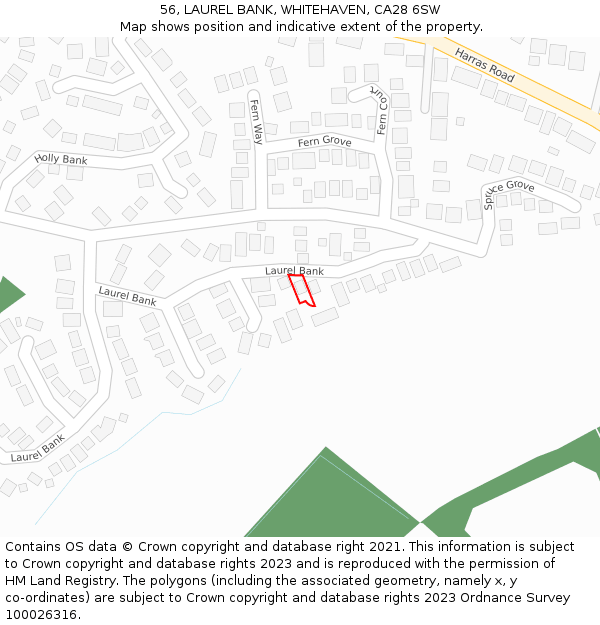 56, LAUREL BANK, WHITEHAVEN, CA28 6SW: Location map and indicative extent of plot