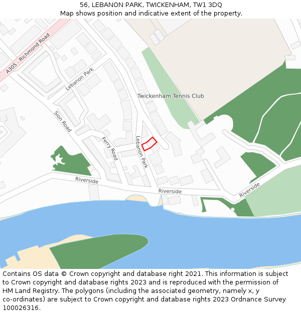 56, LEBANON PARK, TWICKENHAM, TW1 3DQ: Location map and indicative extent of plot