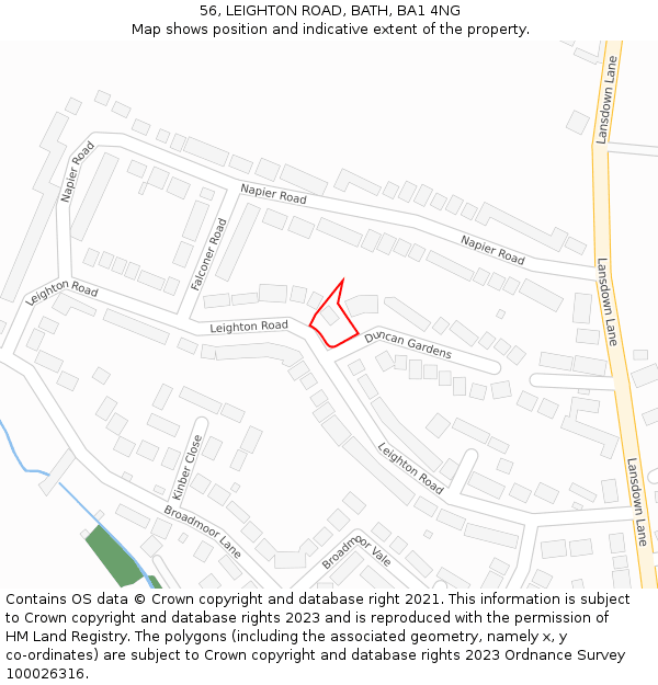 56, LEIGHTON ROAD, BATH, BA1 4NG: Location map and indicative extent of plot