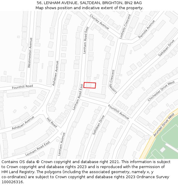 56, LENHAM AVENUE, SALTDEAN, BRIGHTON, BN2 8AG: Location map and indicative extent of plot