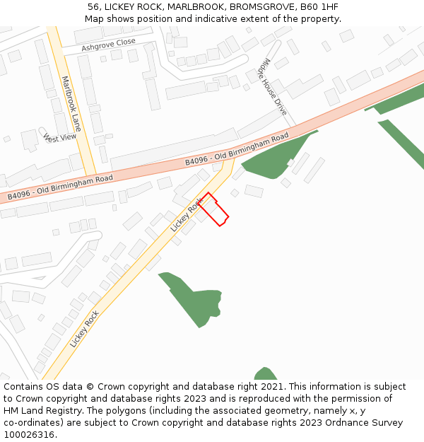 56, LICKEY ROCK, MARLBROOK, BROMSGROVE, B60 1HF: Location map and indicative extent of plot