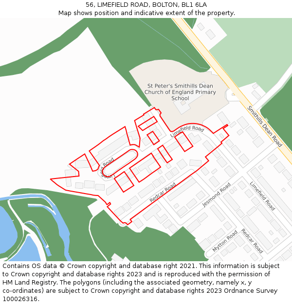 56, LIMEFIELD ROAD, BOLTON, BL1 6LA: Location map and indicative extent of plot