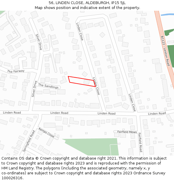 56, LINDEN CLOSE, ALDEBURGH, IP15 5JL: Location map and indicative extent of plot