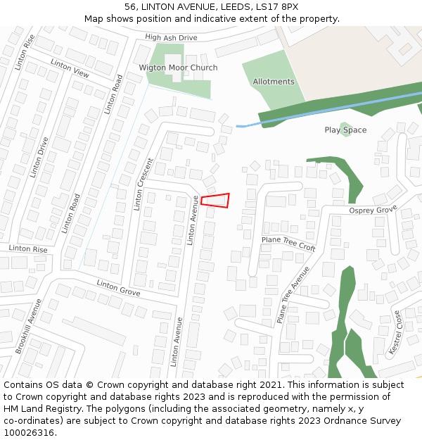 56, LINTON AVENUE, LEEDS, LS17 8PX: Location map and indicative extent of plot