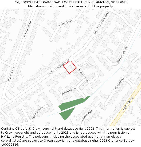 56, LOCKS HEATH PARK ROAD, LOCKS HEATH, SOUTHAMPTON, SO31 6NB: Location map and indicative extent of plot