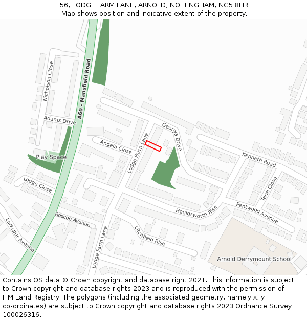 56, LODGE FARM LANE, ARNOLD, NOTTINGHAM, NG5 8HR: Location map and indicative extent of plot