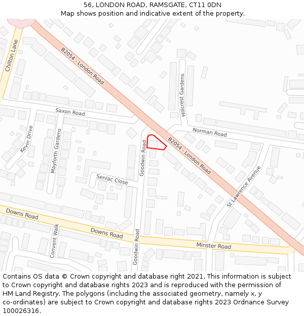 56, LONDON ROAD, RAMSGATE, CT11 0DN: Location map and indicative extent of plot