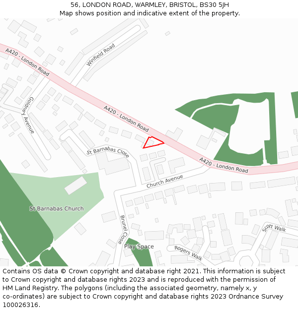 56, LONDON ROAD, WARMLEY, BRISTOL, BS30 5JH: Location map and indicative extent of plot