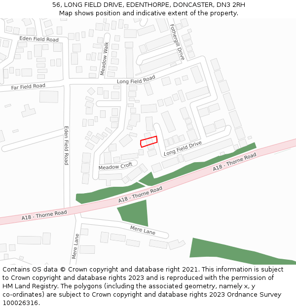 56, LONG FIELD DRIVE, EDENTHORPE, DONCASTER, DN3 2RH: Location map and indicative extent of plot