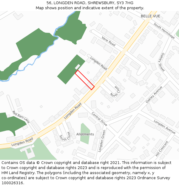 56, LONGDEN ROAD, SHREWSBURY, SY3 7HG: Location map and indicative extent of plot