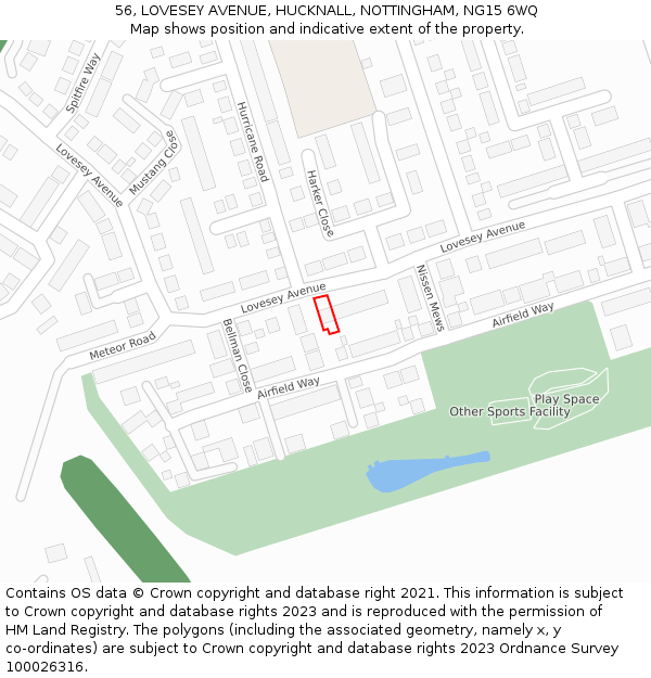 56, LOVESEY AVENUE, HUCKNALL, NOTTINGHAM, NG15 6WQ: Location map and indicative extent of plot