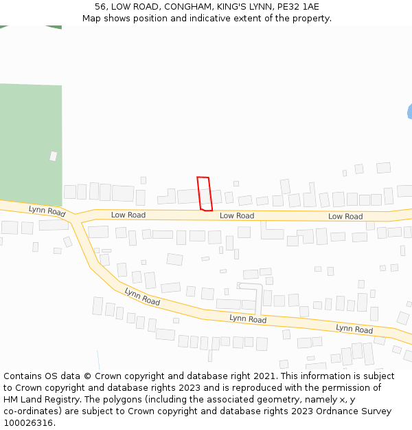 56, LOW ROAD, CONGHAM, KING'S LYNN, PE32 1AE: Location map and indicative extent of plot