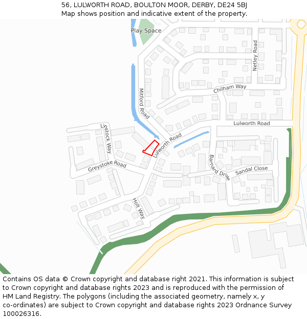 56, LULWORTH ROAD, BOULTON MOOR, DERBY, DE24 5BJ: Location map and indicative extent of plot