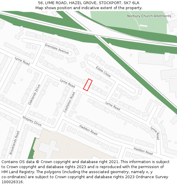 56, LYME ROAD, HAZEL GROVE, STOCKPORT, SK7 6LA: Location map and indicative extent of plot