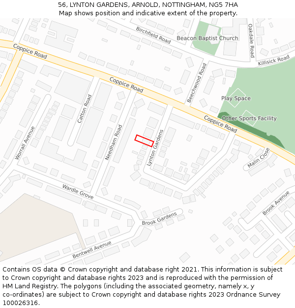 56, LYNTON GARDENS, ARNOLD, NOTTINGHAM, NG5 7HA: Location map and indicative extent of plot