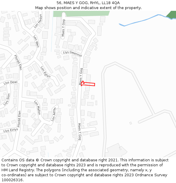 56, MAES Y GOG, RHYL, LL18 4QA: Location map and indicative extent of plot