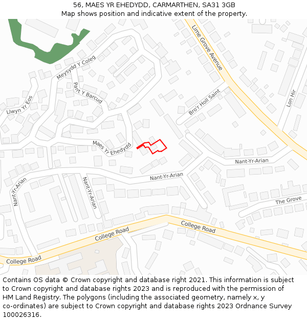 56, MAES YR EHEDYDD, CARMARTHEN, SA31 3GB: Location map and indicative extent of plot