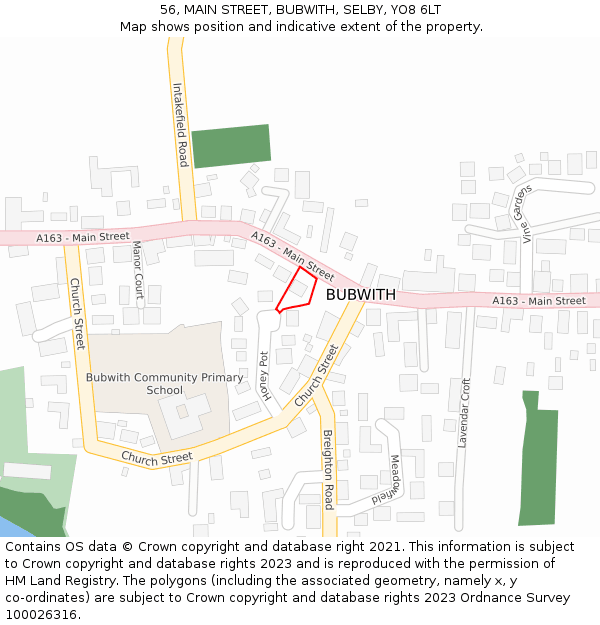 56, MAIN STREET, BUBWITH, SELBY, YO8 6LT: Location map and indicative extent of plot