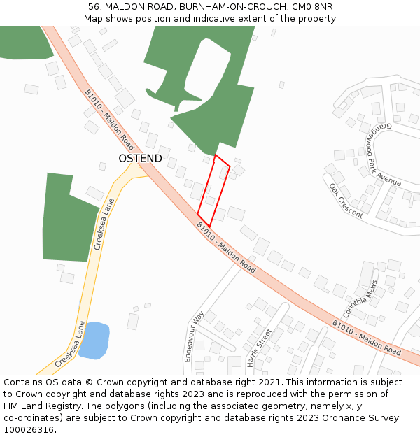 56, MALDON ROAD, BURNHAM-ON-CROUCH, CM0 8NR: Location map and indicative extent of plot