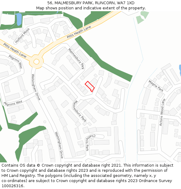 56, MALMESBURY PARK, RUNCORN, WA7 1XD: Location map and indicative extent of plot