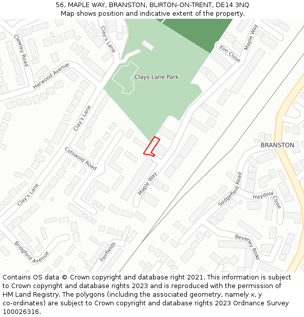 56, MAPLE WAY, BRANSTON, BURTON-ON-TRENT, DE14 3NQ: Location map and indicative extent of plot