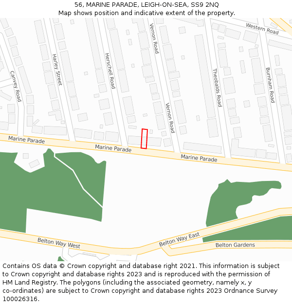 56, MARINE PARADE, LEIGH-ON-SEA, SS9 2NQ: Location map and indicative extent of plot