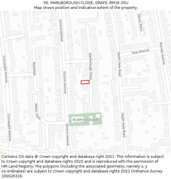 56, MARLBOROUGH CLOSE, GRAYS, RM16 2SU: Location map and indicative extent of plot