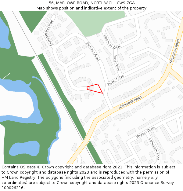 56, MARLOWE ROAD, NORTHWICH, CW9 7GA: Location map and indicative extent of plot