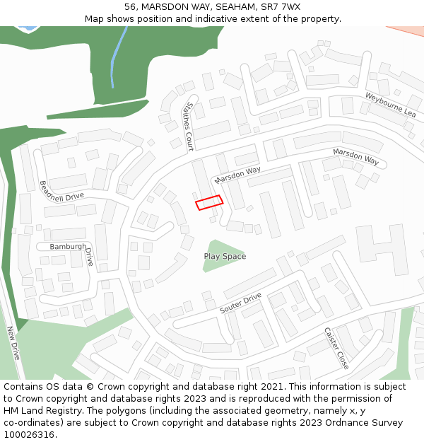 56, MARSDON WAY, SEAHAM, SR7 7WX: Location map and indicative extent of plot