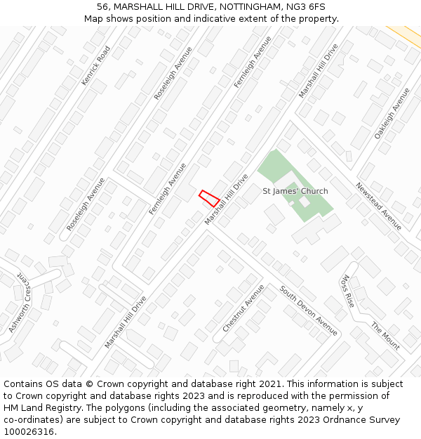 56, MARSHALL HILL DRIVE, NOTTINGHAM, NG3 6FS: Location map and indicative extent of plot