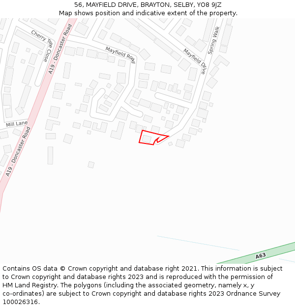 56, MAYFIELD DRIVE, BRAYTON, SELBY, YO8 9JZ: Location map and indicative extent of plot