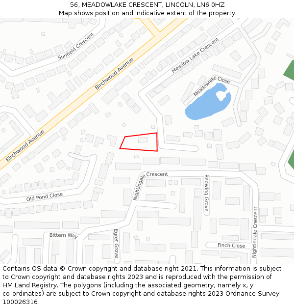 56, MEADOWLAKE CRESCENT, LINCOLN, LN6 0HZ: Location map and indicative extent of plot