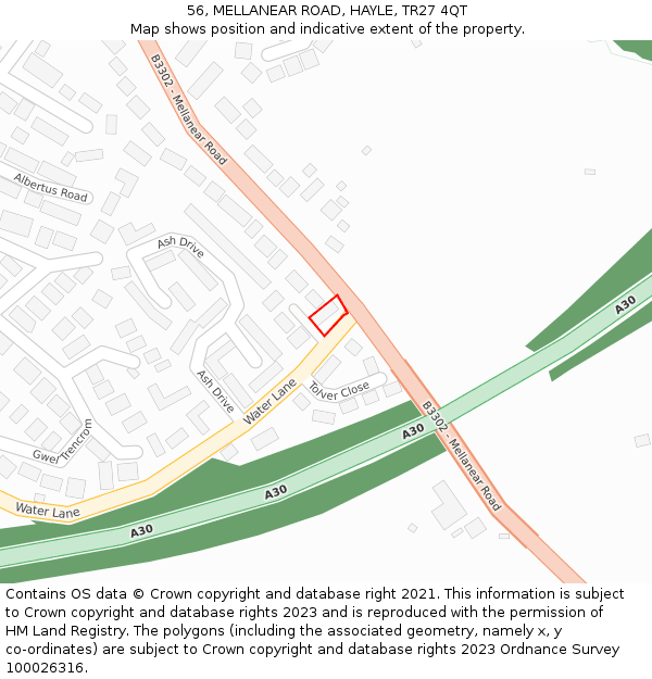 56, MELLANEAR ROAD, HAYLE, TR27 4QT: Location map and indicative extent of plot