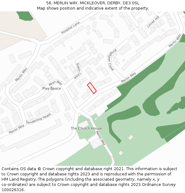 56, MERLIN WAY, MICKLEOVER, DERBY, DE3 0SL: Location map and indicative extent of plot