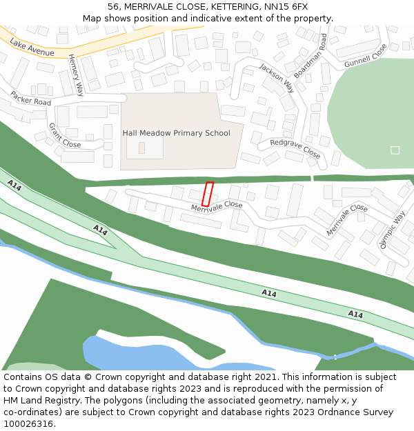 56, MERRIVALE CLOSE, KETTERING, NN15 6FX: Location map and indicative extent of plot