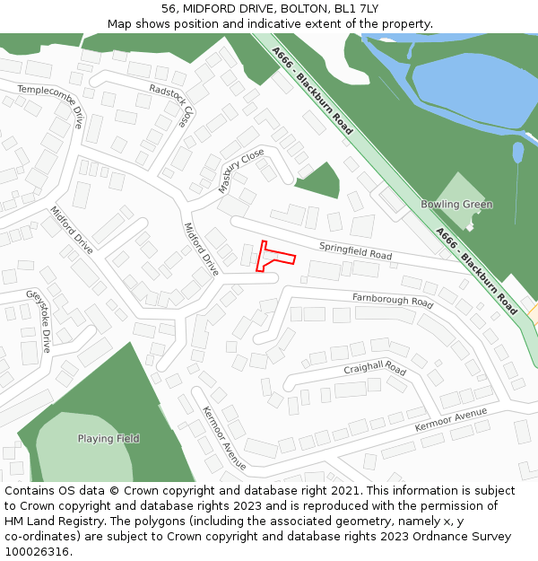 56, MIDFORD DRIVE, BOLTON, BL1 7LY: Location map and indicative extent of plot