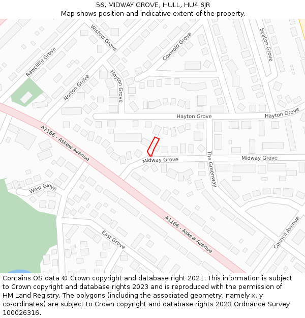 56, MIDWAY GROVE, HULL, HU4 6JR: Location map and indicative extent of plot