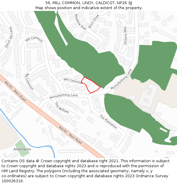 56, MILL COMMON, UNDY, CALDICOT, NP26 3JJ: Location map and indicative extent of plot