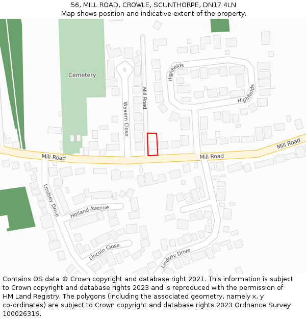 56, MILL ROAD, CROWLE, SCUNTHORPE, DN17 4LN: Location map and indicative extent of plot