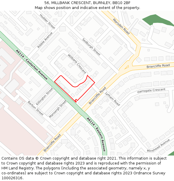 56, MILLBANK CRESCENT, BURNLEY, BB10 2BF: Location map and indicative extent of plot