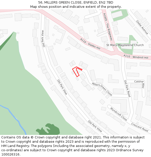 56, MILLERS GREEN CLOSE, ENFIELD, EN2 7BD: Location map and indicative extent of plot