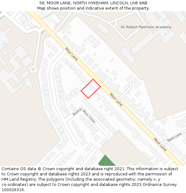 56, MOOR LANE, NORTH HYKEHAM, LINCOLN, LN6 9AB: Location map and indicative extent of plot