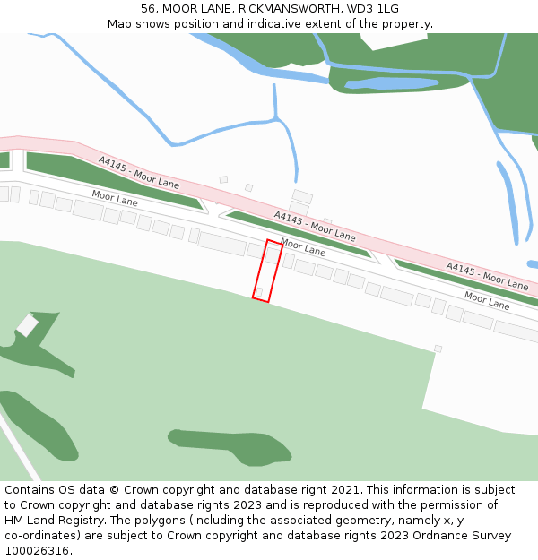 56, MOOR LANE, RICKMANSWORTH, WD3 1LG: Location map and indicative extent of plot