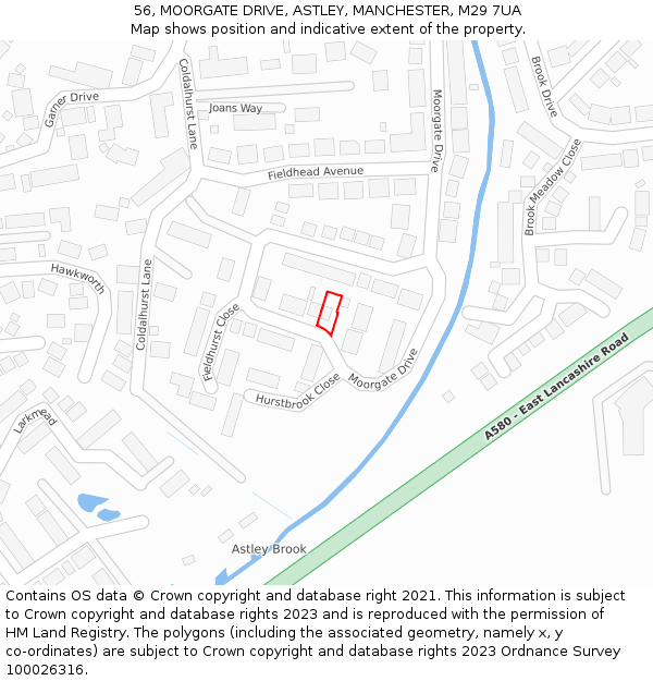 56, MOORGATE DRIVE, ASTLEY, MANCHESTER, M29 7UA: Location map and indicative extent of plot