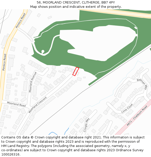 56, MOORLAND CRESCENT, CLITHEROE, BB7 4PY: Location map and indicative extent of plot