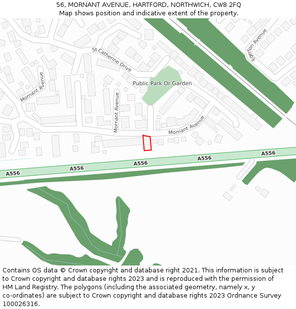 56, MORNANT AVENUE, HARTFORD, NORTHWICH, CW8 2FQ: Location map and indicative extent of plot