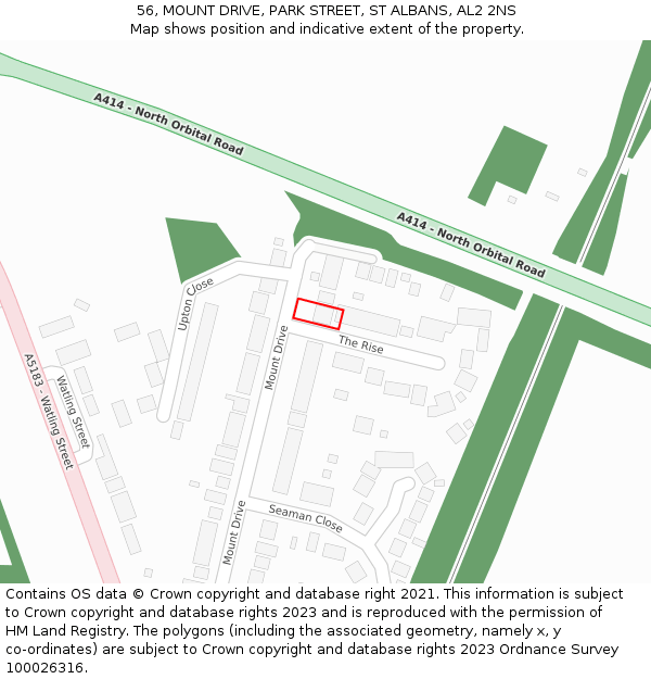 56, MOUNT DRIVE, PARK STREET, ST ALBANS, AL2 2NS: Location map and indicative extent of plot