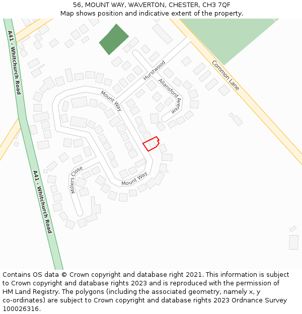 56, MOUNT WAY, WAVERTON, CHESTER, CH3 7QF: Location map and indicative extent of plot