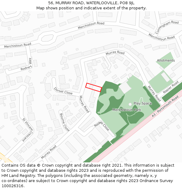 56, MURRAY ROAD, WATERLOOVILLE, PO8 9JL: Location map and indicative extent of plot